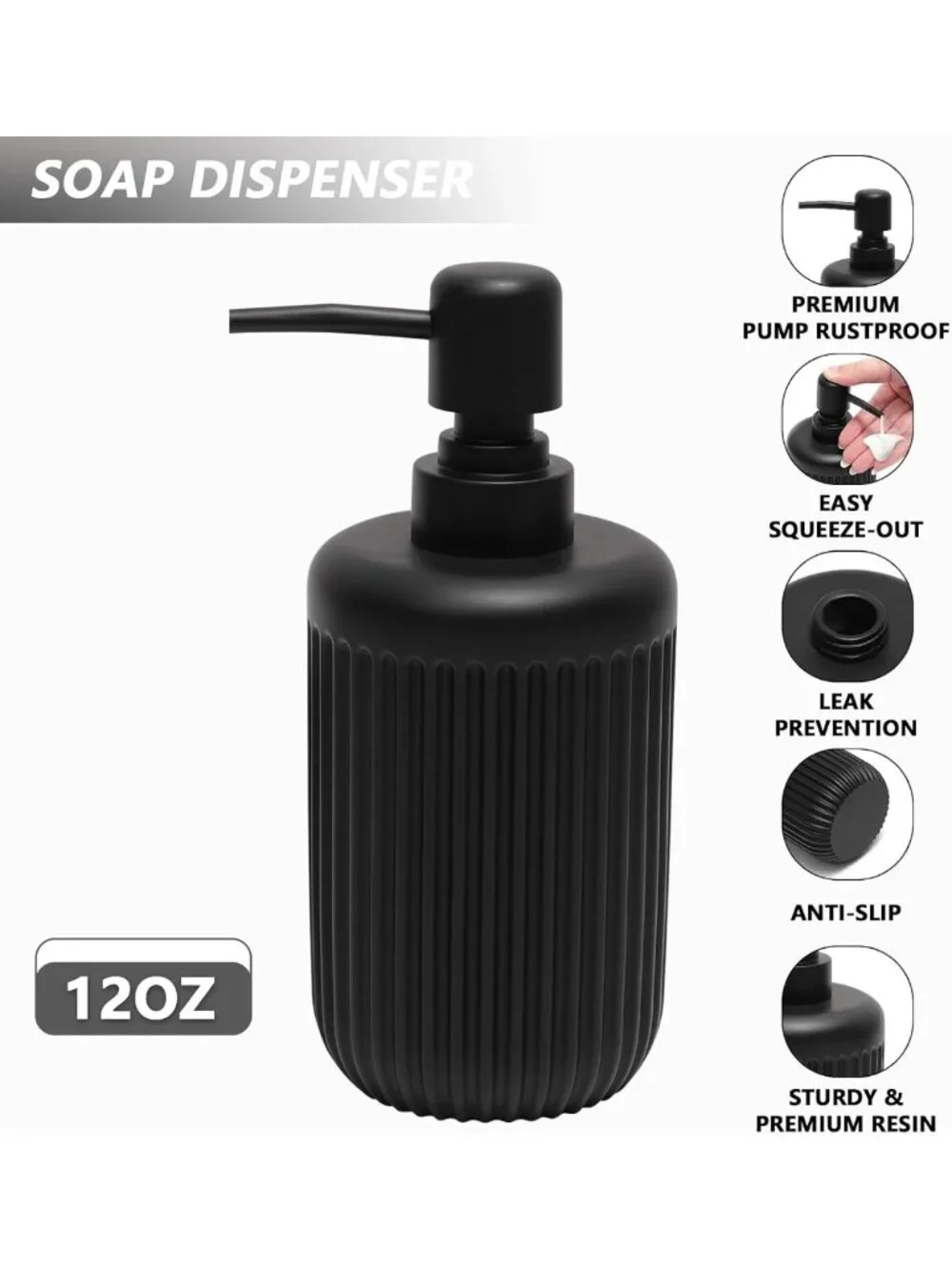 Matte Black Resin Bathroom Accessories Set - 5 Pcs Organizer for Home